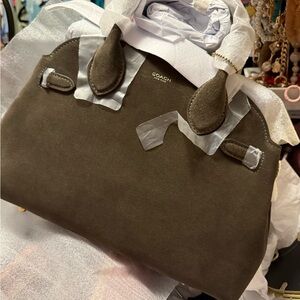 COACH Suede Satchel in Olive green